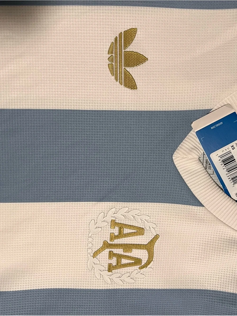 adidas Argentina AFA Striped Soccer Jersey - White & Light Blue 50th ANNIVERSARY